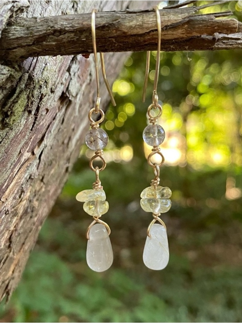 Handcrafted Gold Quartz and Citrine Drop Earrings - Picture 5 of 5